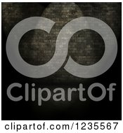 Clipart Of A 3d Dark Room With Light Shining On A Brick Wall Royalty Free Illustration