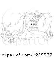 Clipart Of A Black And White Boy Playing With Toys In His Bed Royalty Free Vector Illustration