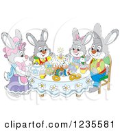 Poster, Art Print Of Rabbit Family Around Easter Eggs And A Cake