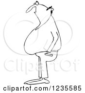 Clipart Of A Black And White Chubby Bald Man Looking Up Royalty Free Vector Illustration
