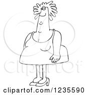 Clipart Of An Outlined Chubby Black Woman With Ringlets Royalty Free Vector Illustration