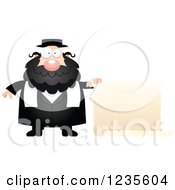 Poster, Art Print Of Chubby Jewish Rabbi With A Scroll Sign
