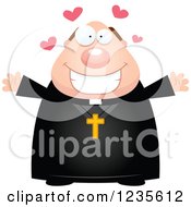 Clipart Of A Chubby Priest With Open Arms And Hearts Royalty Free Vector Illustration by Cory Thoman
