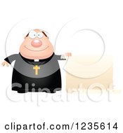 Poster, Art Print Of Chubby Priest Holding A Scroll Sign