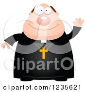 Clipart Of A Friendly Waving Chubby Priest Royalty Free Vector Illustration by Cory Thoman