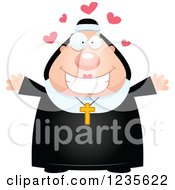 Clipart Of A Chubby Nun With Open Arms And Hearts Royalty Free Vector Illustration by Cory Thoman