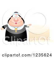 Clipart Of A Chubby Nun With A Scroll Sign Royalty Free Vector Illustration by Cory Thoman