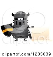 Clipart Of A Black Knight Holding A Scroll Sign Royalty Free Vector Illustration