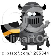 Clipart Of A Friendly Black Knight Waving Royalty Free Vector Illustration