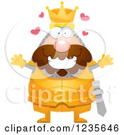Clipart Of A Chubby King Knight With Open Arms And Hearts Royalty Free Vector Illustration
