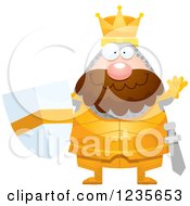 Clipart Of A Friendly Waving Chubby King Knight Royalty Free Vector Illustration