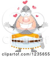 Clipart Of A Chubby Knight With Open Arms And Hearts Royalty Free Vector Illustration