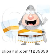 Clipart Of A Talking Chubby Knight Royalty Free Vector Illustration