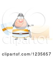 Clipart Of A Chubby Knight With A Scroll Sign Royalty Free Vector Illustration