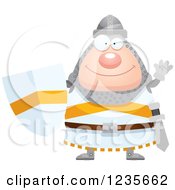 Clipart Of A Friendly Waving Chubby Knight Royalty Free Vector Illustration
