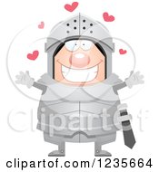 Clipart Of A Chubby Armoured Knight With Open Arms And Hearts Royalty Free Vector Illustration