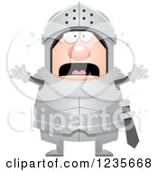 Clipart Of A Scared Screaming Chubby Armoured Knight Royalty Free Vector Illustration