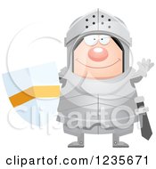 Clipart Of A Friendly Waving Chubby Armoured Knight Royalty Free Vector Illustration