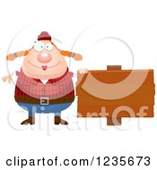 Poster, Art Print Of Chubby Female Lumberjack By A Wood Sign