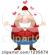 Poster, Art Print Of Chubby Male Lumberjack With Open Arms And Hearts