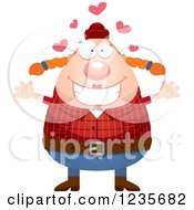 Poster, Art Print Of Chubby Female Lumberjack With Open Arms And Hearts