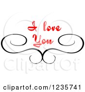 Poster, Art Print Of Black Swirl And Red I Love You Text 2