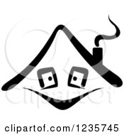 Clipart Of A Black And White Happy Home Character 4 Royalty Free Vector Illustration