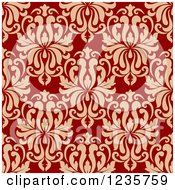 Poster, Art Print Of Seamless Red And Tan Damask Background Pattern 2