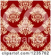 Poster, Art Print Of Seamless Red And Tan Damask Background Pattern 3