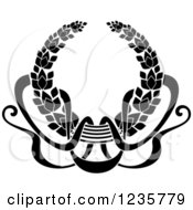 Clipart Of A Black And White Laurel Wreath With Ribbons Royalty Free Vector Illustration