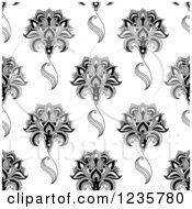 Seamless Black And White Henna Flower Pattern
