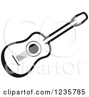 Clipart Of A Black And White Guitar Royalty Free Vector Illustration