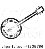 Clipart Of A Black And White Banjo 2 Royalty Free Vector Illustration