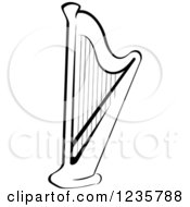Clipart Of A Black And White Harp Royalty Free Vector Illustration