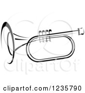 Clipart Of A Black And White Trumpet Royalty Free Vector Illustration