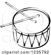 Clipart Of A Black And White Drum And Sticks Royalty Free Vector Illustration