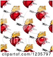 Clipart Of A Seamless Heart And Flaming Cupid Arrows Background Pattern Royalty Free Vector Illustration