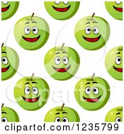 Clipart Of A Seamless Happy Green Apple Background Pattern Royalty Free Vector Illustration