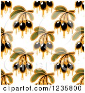 Clipart Of A Seamless Black Olive And Oil Background Pattern Royalty Free Vector Illustration