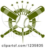 Poster, Art Print Of Baseball Over Crossed Green Bats And Stars