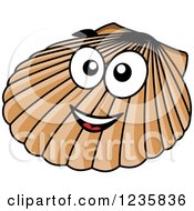 Clipart Of A Happy Scallop Shell Royalty Free Vector Illustration