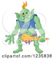Poster, Art Print Of Happy Green Troll Holding A Club
