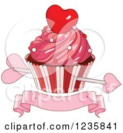 Poster, Art Print Of Cupids Arrow Through A Valentine Cupcake Over A Banner