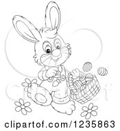 Poster, Art Print Of Black And White Male Easter Bunny Rabbit Walking With A Basket
