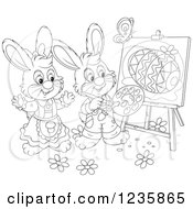 Poster, Art Print Of Black And White Easter Bunny Rabbits Painting Eggs On Canvas