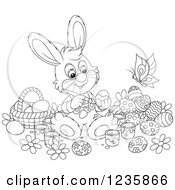 Poster, Art Print Of Black And White Male Easter Bunny Rabbit Painting Eggs