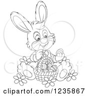 Poster, Art Print Of Black And White Bunny Rabbit Sitting With A Basket Of Easter Eggs