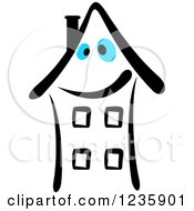 Poster, Art Print Of Black And White Happy Building Character With Blue Eyes