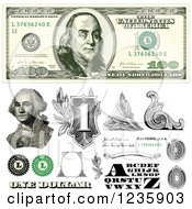 Clipart Of A One Hundred Dollar Bill And Benjamin Franklin Money Design Elements Royalty Free Vector Illustration