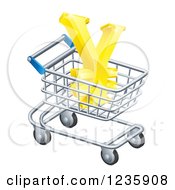Poster, Art Print Of 3d Golden Yen With A White Outline In A Shopping Cart